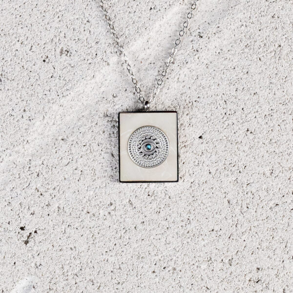 Γυναικείο κολιέ από ανοξείδωτο ατσάλι με boho ματάκι και πέτρα φίλντισι