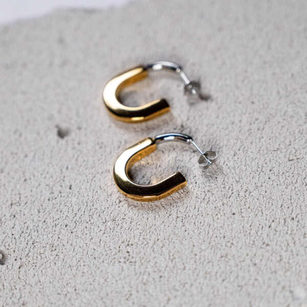 Γυναικεία σκουλαρίκια από ανοξείδωτο ατσάλι δίχρωμα, ασημί και χρυσό